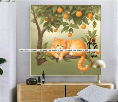 Download file gốc tranh con meo duoi goc cay dep 524 (in lụa) cao cấp