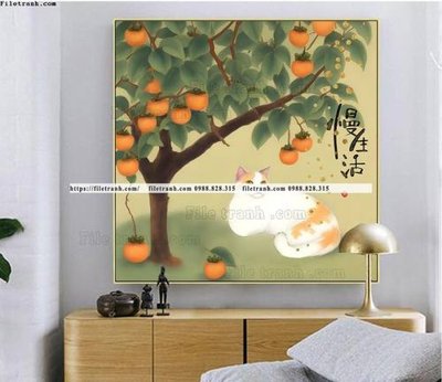 Tải file tranh con meo duoi goc cay dep 528 (gốc) in nhanh