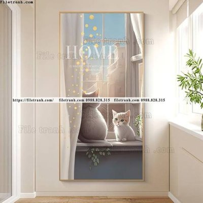 Tải file tranh con meo ve tay ben cua so 505 (PSD) cho in tranh 3D