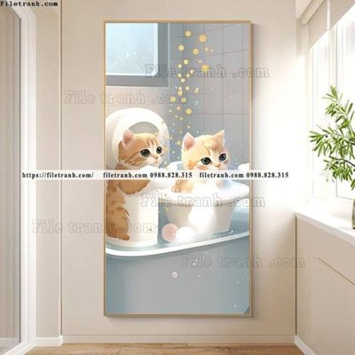 File in trần tranh con meo ve tay ben cua so 515 (file gốc) hoa văn 3D