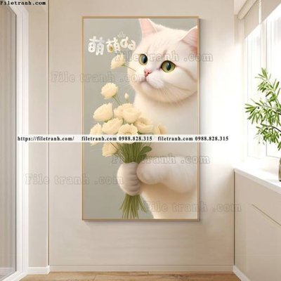 Ảnh gốc tranh con meo ve tay ben cua so 522 (độ nét cao) in tráng gương