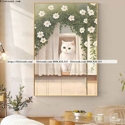 File tranh tranh con meo ve tay ben cua so 529 (ảnh gốc) độ nét vượt trội
