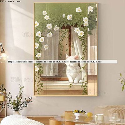 Tải file tranh con meo ve tay ben cua so 531 (ảnh gốc) in gạch men