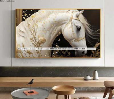 File tranh tranh con ngua trang 1 minh tuyet dep 502 (bản gốc) treo phòng ăn