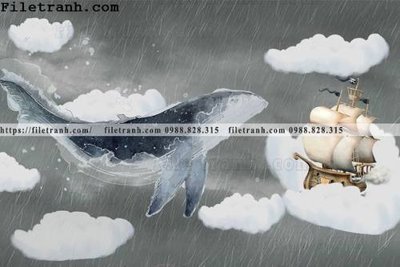 File tranh gốc in trần nhà tranh dan hoat hinh phong tre em ve tay 152 3D