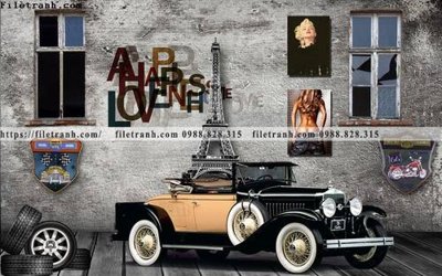 File tranh tranh dan tuong xe may o to co dien 207 (bản gốc) treo tường