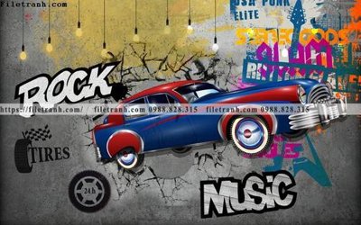 File in lụa tranh dan tuong xe may o to co dien 237 (phong cảnh) tranh dan tuong xe may o to co dien 237