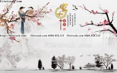 File tranh gốc in trần nhà tranh hoa dao hien dai 546 3D