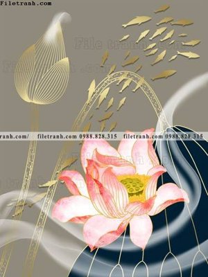 Hình ảnh file gốc in trần nhà tranh hoa sen hien dai 3d 521