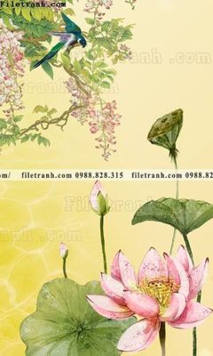 File tranh tranh hoa sen hien dai 3d 525 (ảnh gốc) in trần nhà