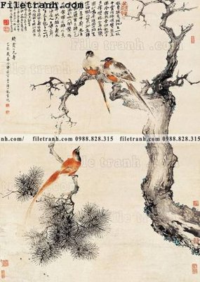 File ảnh tranh hoa va chim dep 170 (gốc) in decal dán tường