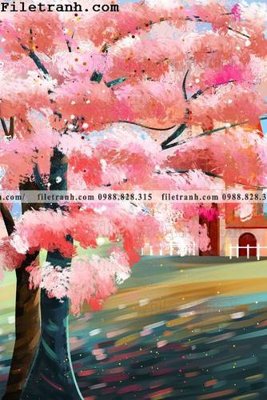 File in lụa tranh mau nuoc mau hong 106 (phong cảnh) tranh mau nuoc mau hong 106