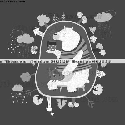 File gốc tranh minh hoa hoat hinh tre em 185 (in lụa) tranh phong thủy