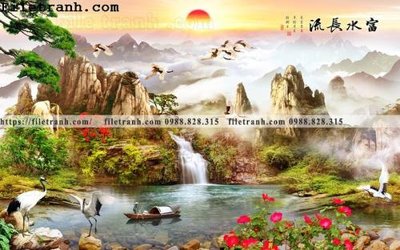 File in trần tranh nen tuong phong cach Trung Hoa155 (bản gốc) mây trời