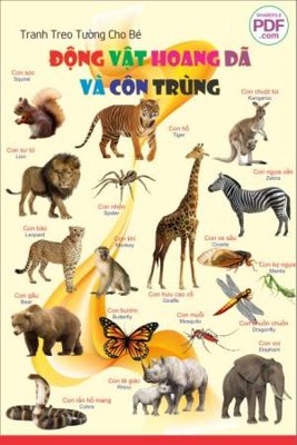 File gốc tranh treo tuong cho be - dong vat va con trung (in tráng gương) sang trọng