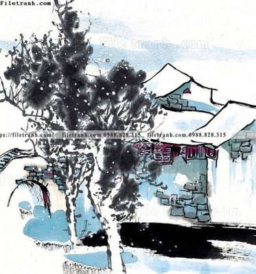 File gốc tranh ve thi tran giang nam 743 (in lụa) trang trí tường