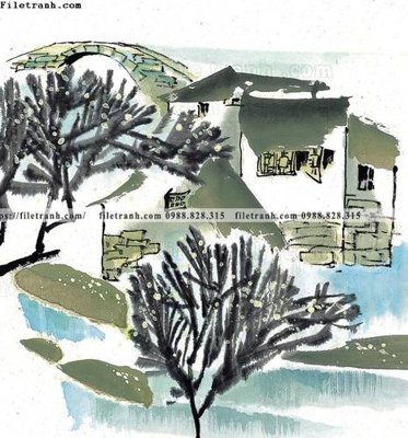 File tranh tranh ve thi tran giang nam 751 (gốc) in vải canvas