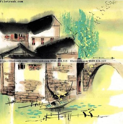 File tranh tranh ve thi tran giang nam 830 (bản gốc) in lụa dán tường