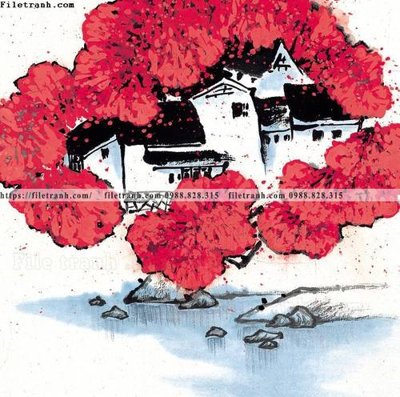 File gốc tranh ve thi tran giang nam 903 (in lụa) chi tiết cao